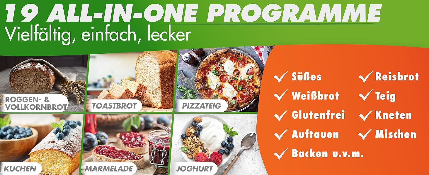 Nutrilovers Brotbackautomat з нержавіючої сталі: 19 програм, 3 розміри хліба, таймер, рецепти