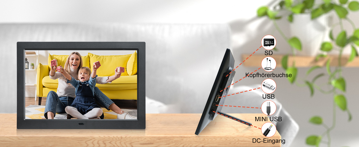 Цифровий фотомонтаж 10.1 дюйма, IPS, 1280x800, USB/SD, фото/музика/відео, календар, будильник, настінний монтаж, білий