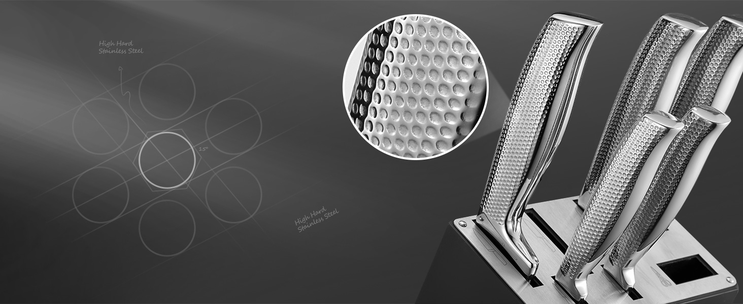 Набір ножів FOHERE 7 предметів з автозаточкою, професійний кухонний набір, з дерев'яним блоком, нержавіюча сталь, ергономічні ручки, ідеальний подарунок