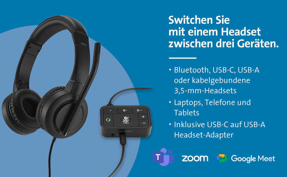 Накладні навушники Kensington H3000 Bluetooth, шумозаглушення, USB-C, чохол для перенесення (K83452WW)