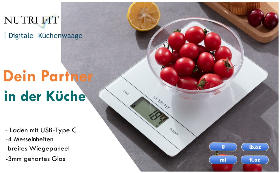 Ваги для кави NUTRI FIT Mini з таймером, USB-C, LED-дисплеєм, 2 кг/0,1 г, чорний (EK9380HR-weiss)