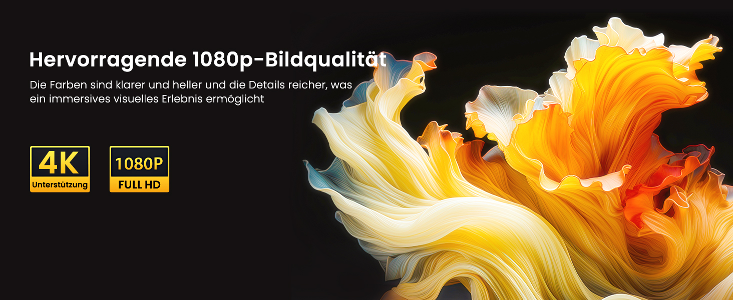 HOPVISION Міні проєктор 4K, 1080P Full HD, 13000 люменів. Підтримка Bluetooth, для Fire Stick/PS5/Smartphone/TV. Портативний проєктор для дому та на вулицю