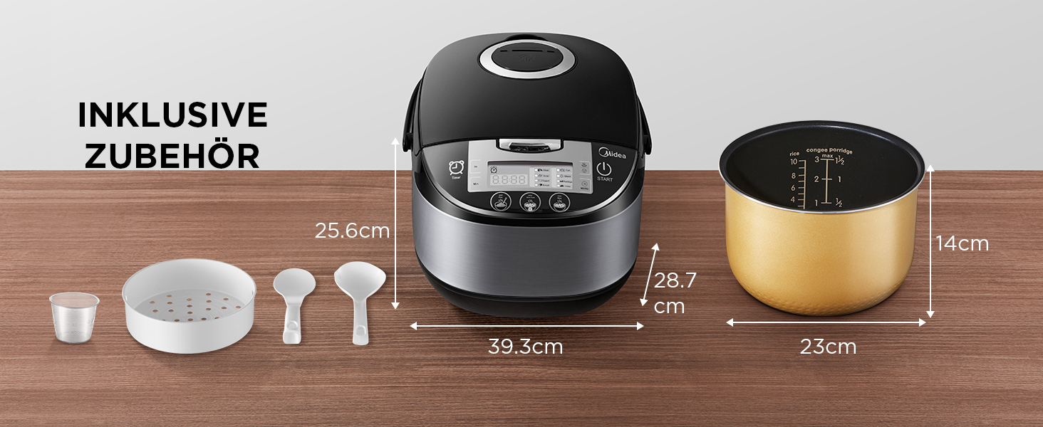 Мультиварка Midea Reiskocher 5 л: 11 програм, рисоварка, супниця, тушкувальник, пароварка, таймер, 24 год підігріву, чорний/сріблястий