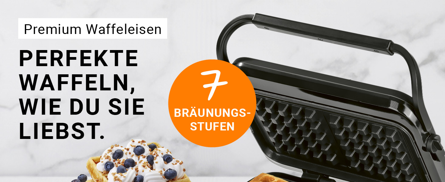 Вафельниця для бельгійських вафель Premium, 1600 Вт, 5 програм, 7 рівнів підрумянювання, LCD-дисплей та таймер, глибокі пластини