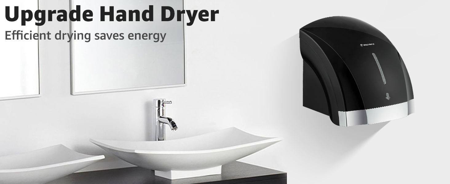 Автоматичний сушар для рук з інфрачервоним сенсором, настінний, 2000W, тихий (40 db), ABS-покриття (чорний)