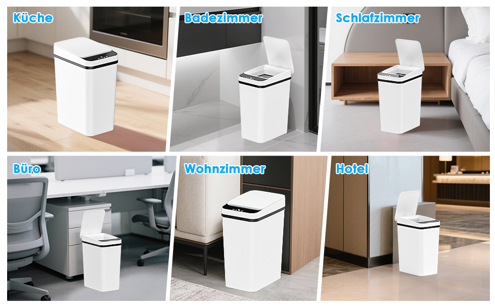 Набір з 2 автоматичних сміттєвих баків з датчиком, 12 л, електричний, 3 режими роботи, тихий, водонепроникний, інтелектуальний, для кухні, офісу, вітальні, ванної кімнати