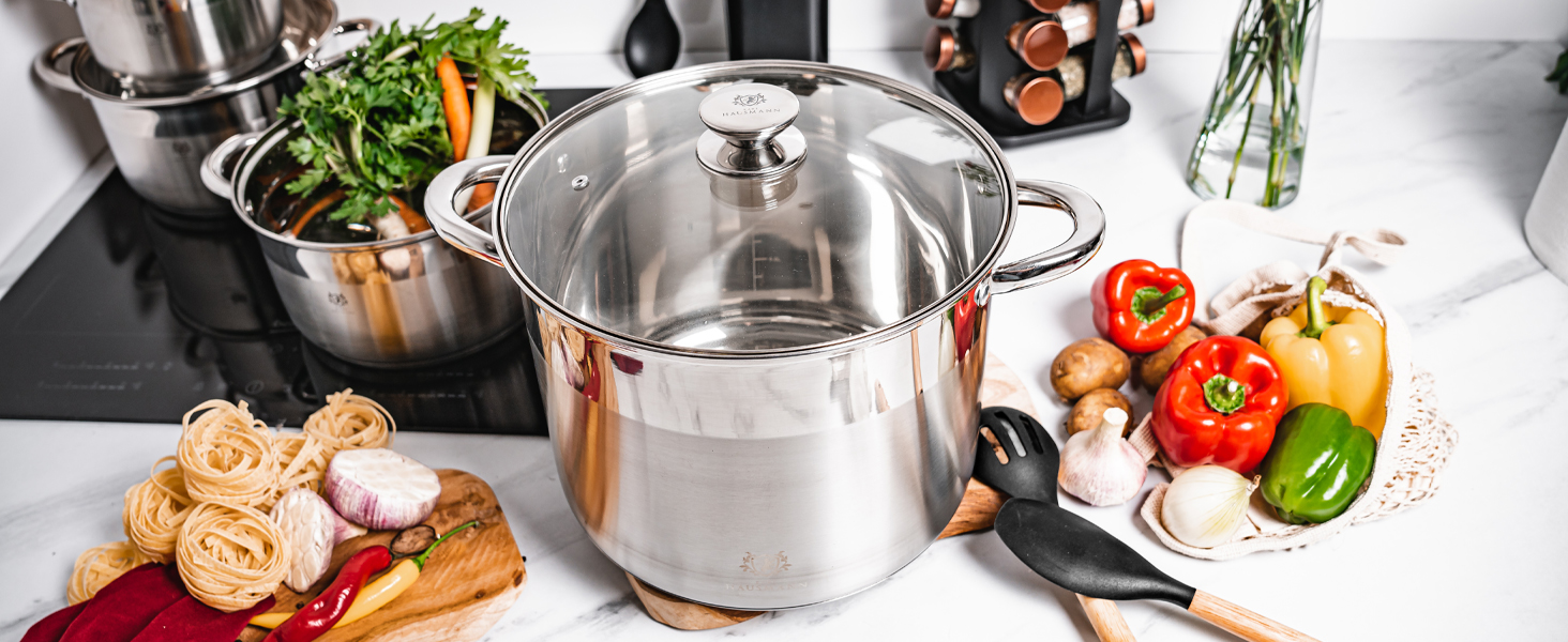 Німецький каструль з нержавіючої сталі 16л, Ø 30 см - великий каструль для супу, пасти, індукція, всі плити