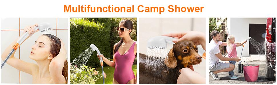 Портативна душова Koopsmate з LED-підсвічуванням та акумулятором 4400mAh, електрична помпа, 20L мішок для води, для кемпінгу, подорожей та домашніх тварин