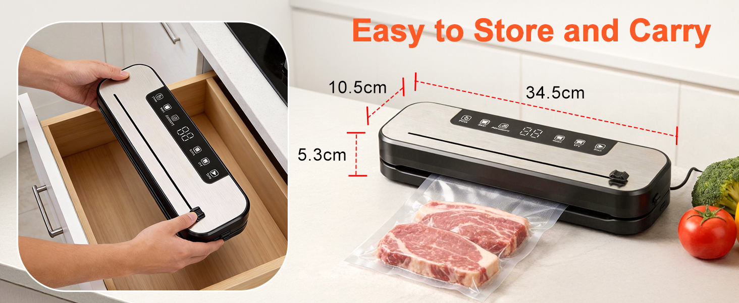 Вакууматор SHINER 6-в-1 для сухих та вологих продуктів, компактний вакуумний пакувальник з цифровим дисплеєм та набором пакетів, сріблястий