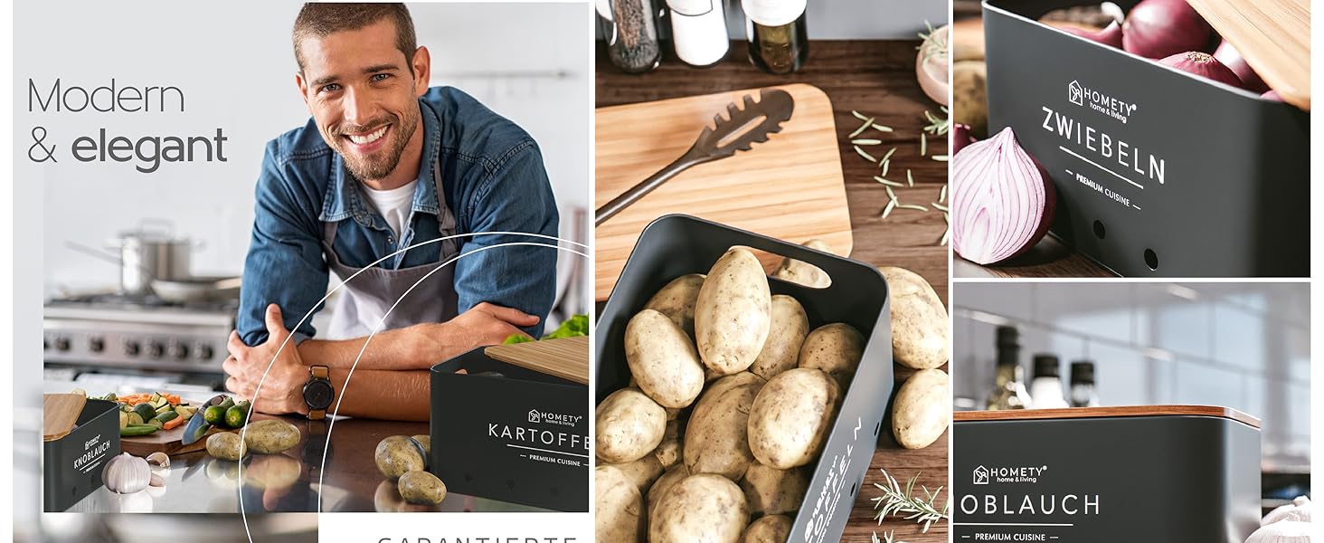 Набір контейнерів для зберігання картоплі, цибулі та часнику [3 шт] - Зберігає овочі свіжими довше (Чорний)