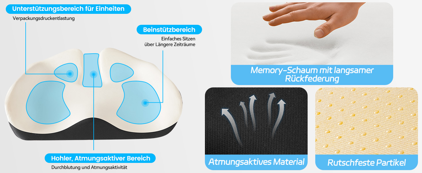 Ортопедична подушка для сидіння на офісне крісло: підтримка попереку, Memory Foam, для спини, чорна