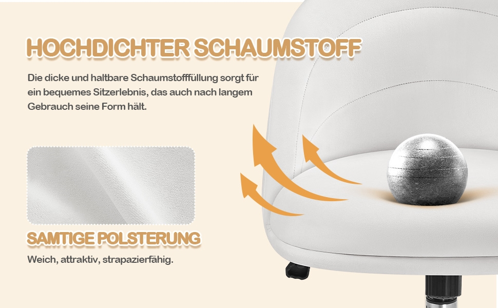 Крісло Yaheetech для дому та офісу: крісло для туалетного столика, обертове, з регулюванням висоти, на роликах, біле, до 136 кг