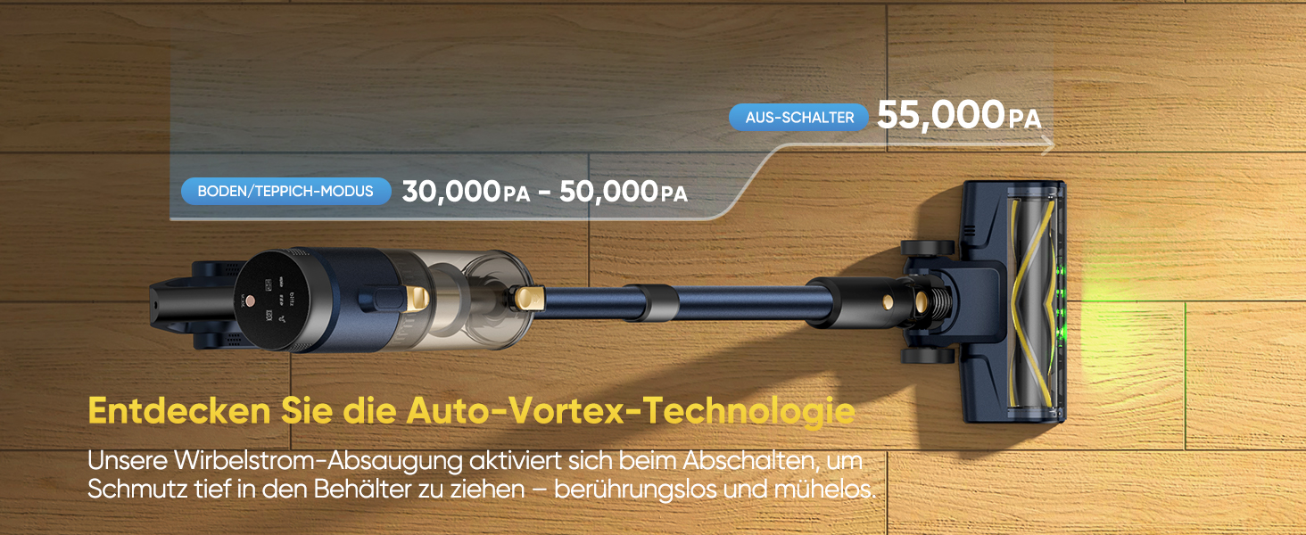 Акумуляторний пилосос Vexilar Leichter 50Kpa, 50хв, 450W, LED-дисплей, 6-в-1 для килимів, підлоги, шерсті тварин, авто, синій