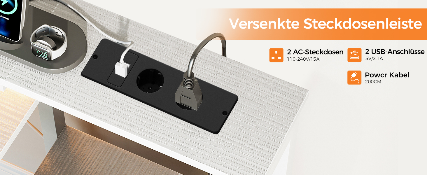 Ігровий стіл Coleshome з LED підсвічуванням, 140x48 см. Стіл з тканиними ящиками, комп'ютерний стіл з 2 розетками та 2 USB-портами, стіл для ігор з підставкою для монітора для дому/офісу, білий 140x48 см