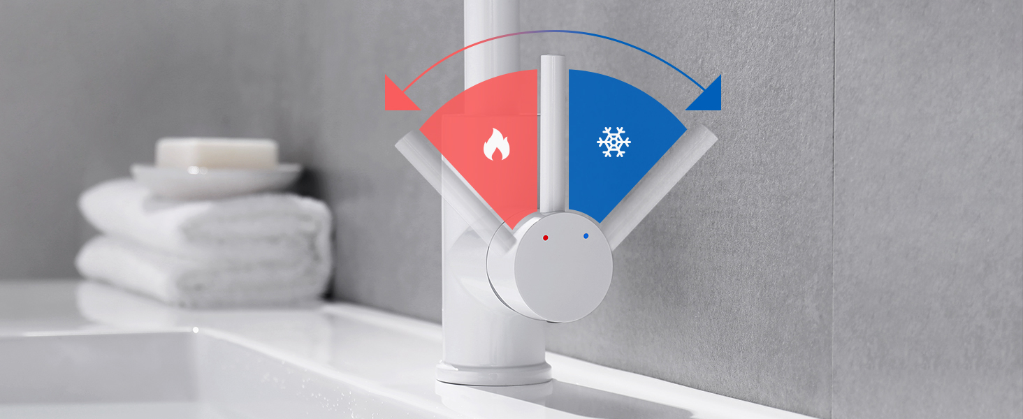 Змішувач для ванної кімнати/кухні Auralum з поворотним гусаком 360°, з високоякісної латуні, з підключенням 60 см, однорідний змішувач (білий)