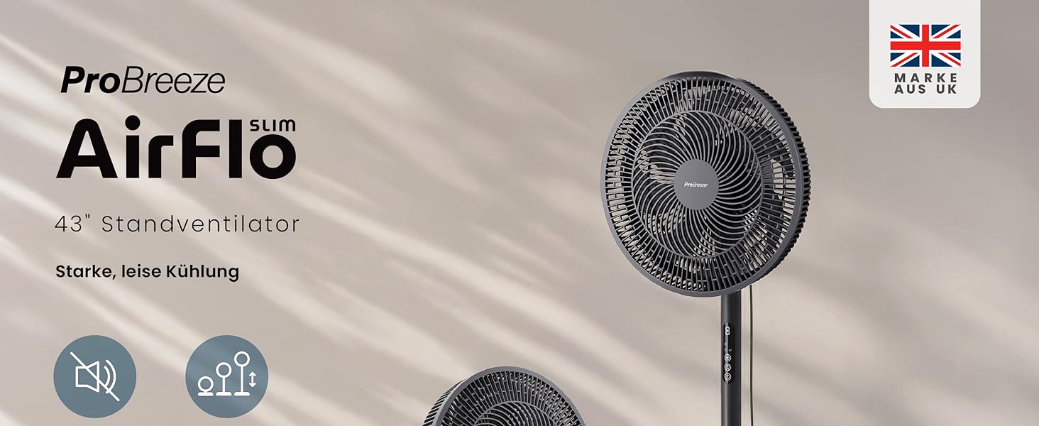 Вентилятор підлоговий Pro Breeze AirFlo Slim: 3 швидкості, 95° поворот, таймер 9 год, пульт, для дому та офісу, чорний