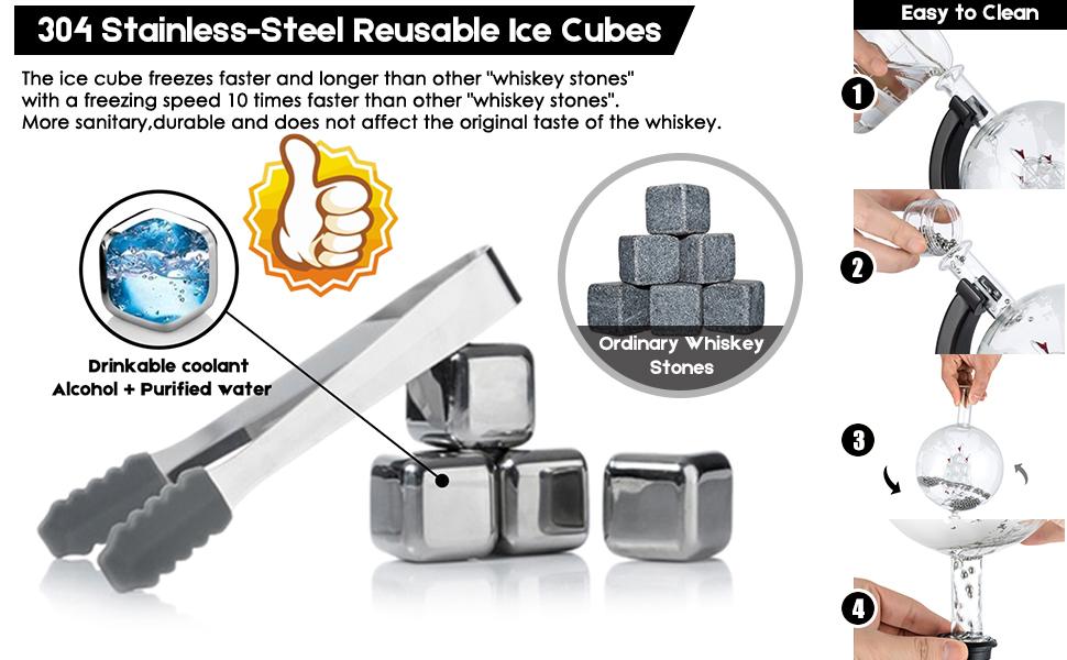 Набір декантерів для віскі глобус, 2 склянки, 4 кубики льоду, щипці та воронка для віскі та лікеру