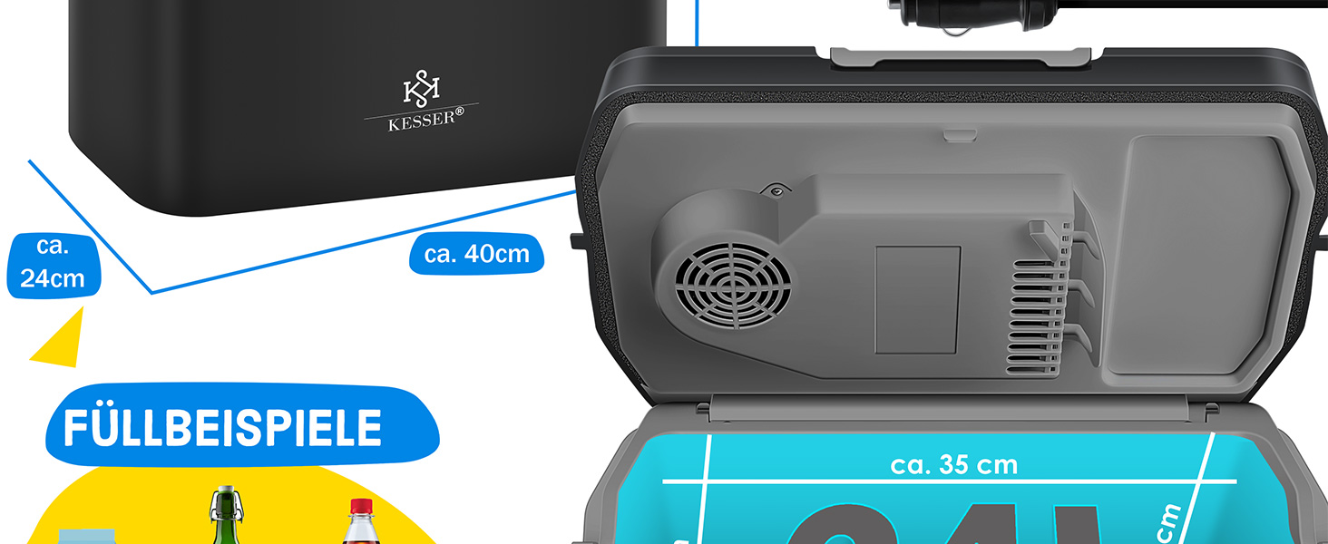 Автомобільний термобокс KESSER 24л: Охолоджує та нагріває (12/230V) для авто, човна, кемпінгу. Міні-холодильник з режимами ECO/MAX, чорний