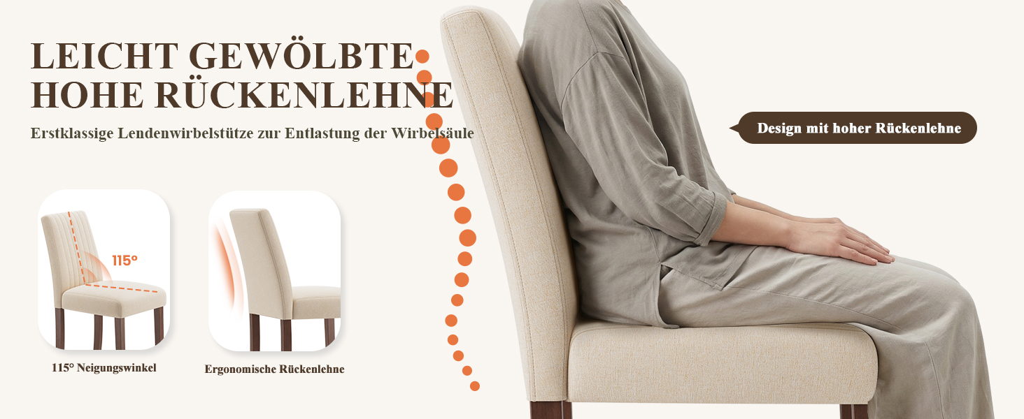 COLAMY Комплект обідніх стільців для їдальні, 6 шт., з м'якою оббивкою, спинкою, для кухні, ресторану (бежевий)