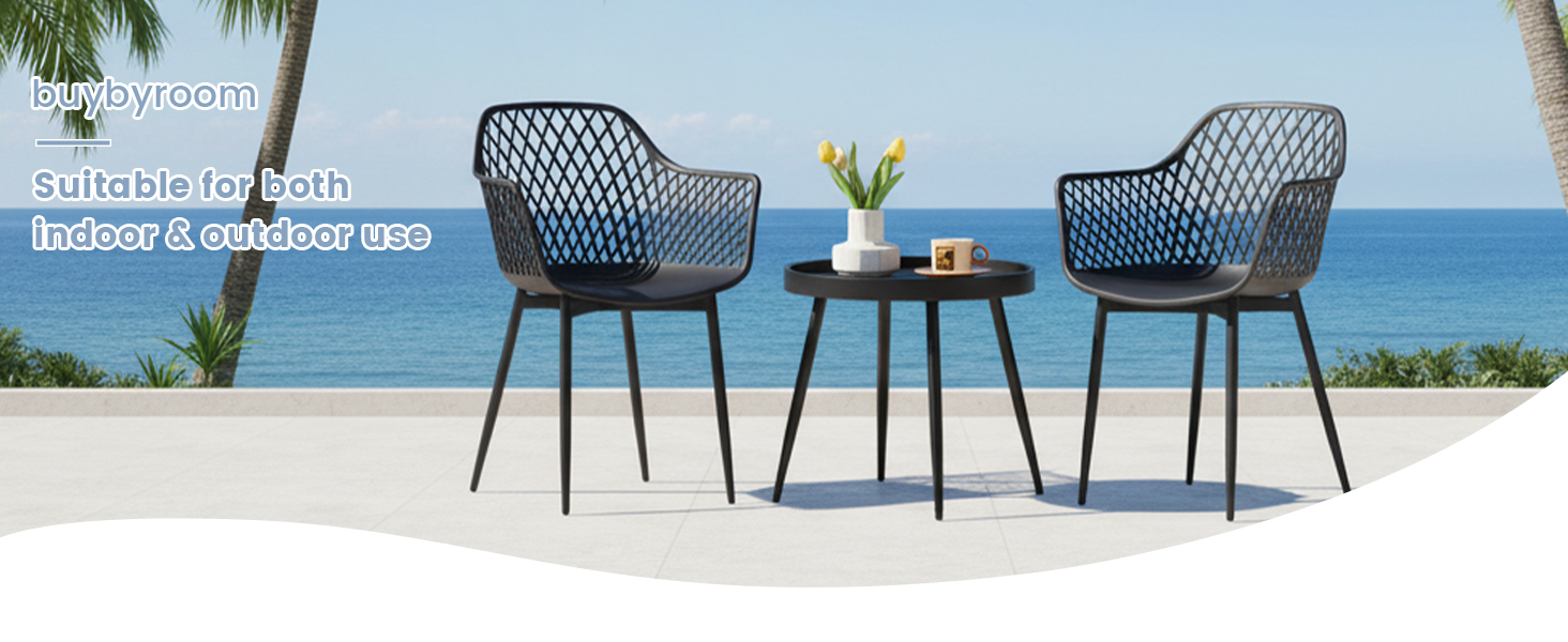 Набір меблів для балкона на 2 особи: стіл та 2 стільці з регульованими ніжками, чорного кольору