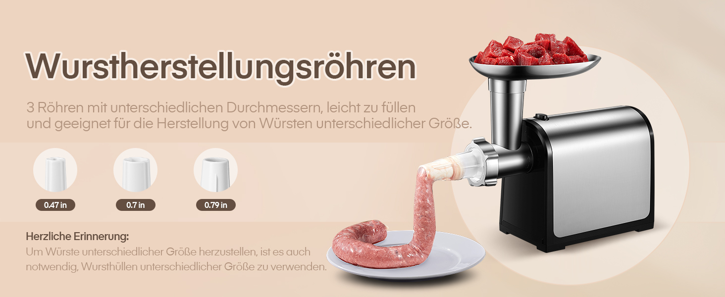 Електрична м'ясоподрібнювач Fleischwolf 3 в 1 з набором для ковбаси та 3-ма лезами з нержавіючої сталі