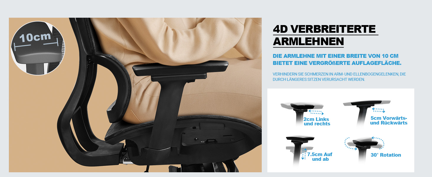 Ергономічне крісло для офісу, 4D підлокітники, регульована глибина сидіння, 4-ступеневий нахил, гумові колеса, сітчаста сидіння, висока спинка, для великих людей, Homeoffice & Gaming, ергономічне крісло для робочого столу (Чорний – з підставкою для ніг, сітчасте сидіння)