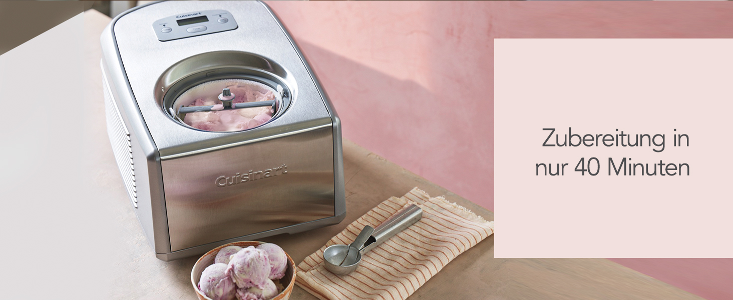 Машина для морозива та джелато Cuisinart ICE100BCU, нержавіюча сталь, 1.5 л, автоматична, для морозива, джелато, сорбету, замороженого йогурту, без попереднього заморожування чаші