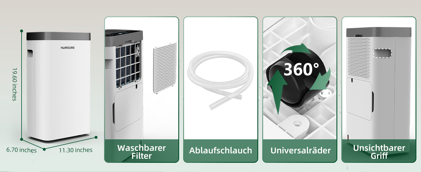Електричний осушувач повітря 16L для підвалу та кімнат до 25 м², 35dB, шланг 1.2м, таймер, 16 л/добу, 20 м²