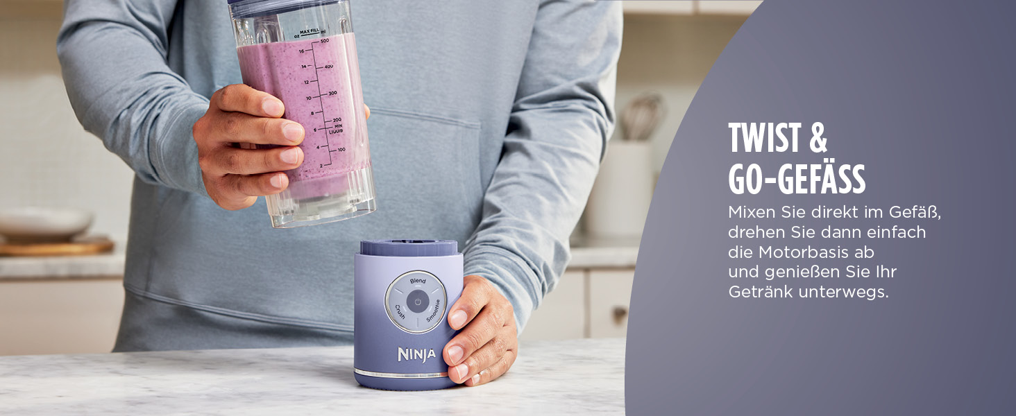 Портативний блендер Ninja Blast Max: 570 мл, акумулятор, чаша та кришка, 3 функції, для смузі та протеїнових коктейлів BC251EULD