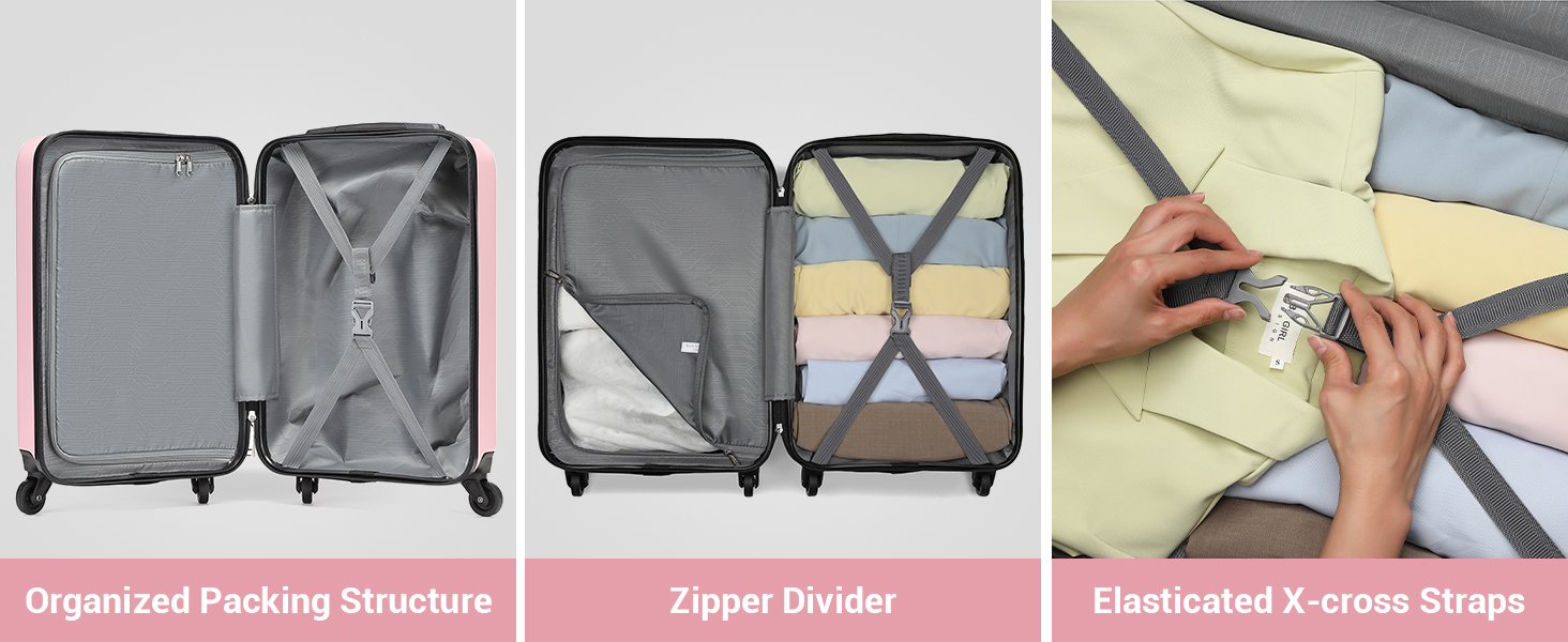 Валіза-тележка KONO 55 см, рожева, ABS, ручна поклажа