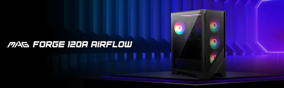 Корпус для ПК MSI MAG Forge 120A Airflow, Mid-Tower, ATX, підтримка RTX 40, Auto-RGB вентилятори, магнітні пилові фільтри, загартоване скло, USB 3.2 Gen1 Typ-A