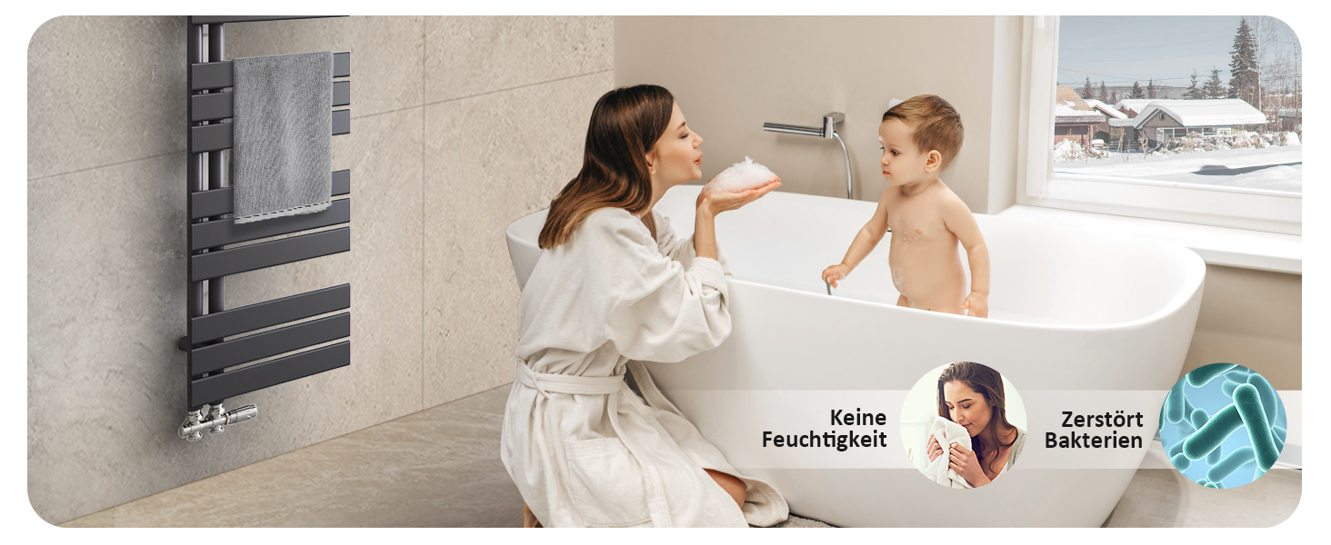 Електричний рушникосушар EMKE 104x50 см, чорний, 529W, бічний підключення