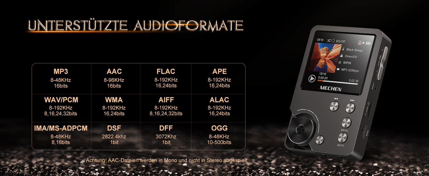 MECHEN M30 Hi-Res MP3 плеєр, HiFi DSD FLAC DAC, цифровий аудіоплеєр із підтримкою CUE, без втрати якості, портативний DAP з 64GB пам’яті, розширення до 256GB, сірий
