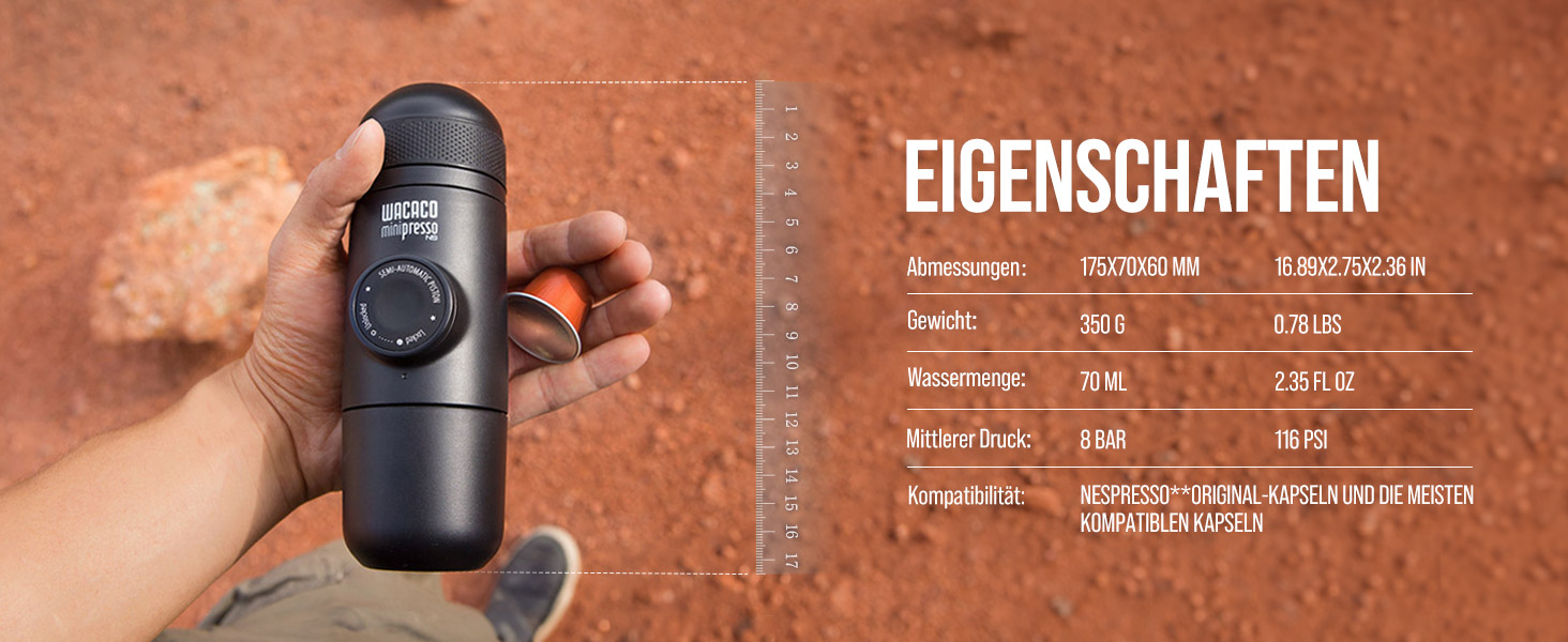 WACACO Minipresso NS2 - портативна кавомашина для капсул Nespresso та NS, чорна