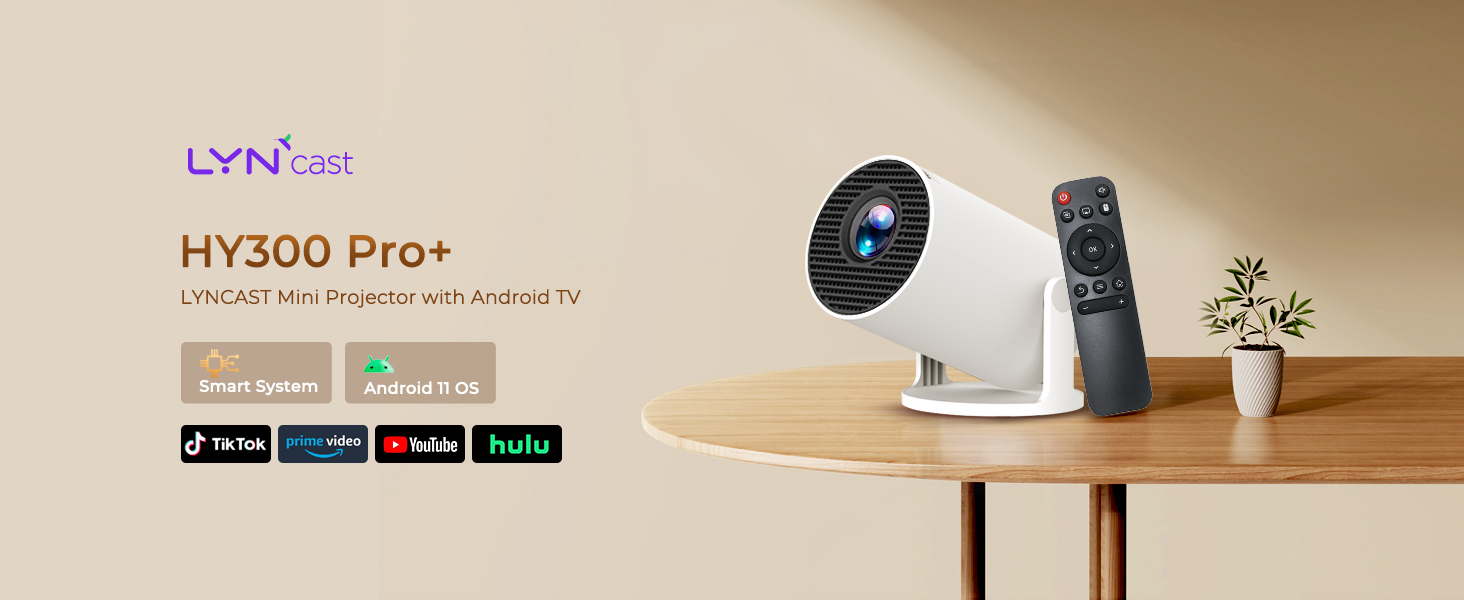 Портативний проєктор LYNCAST HY300 Pro з Wi-Fi, Bluetooth та Android 11. Підтримка 1080P/4K, поворотний на 180°, для домашнього кінотеатру та використання на відкритому повітрі