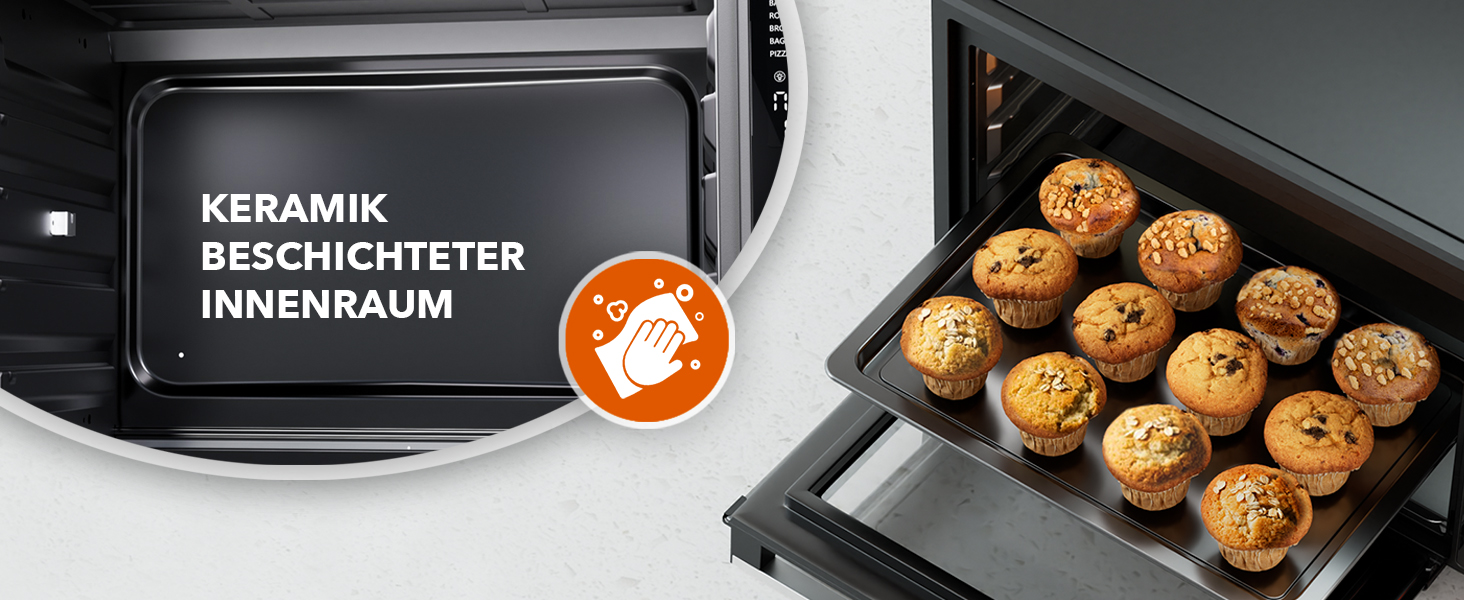 Багатофункціональна міні-піч Heinrich's з об'ємом 48л, конвекція, таймер 8год, підсвітка, 100-230°C, сенсорне керування, з аксесуарами, чорна, 2000W