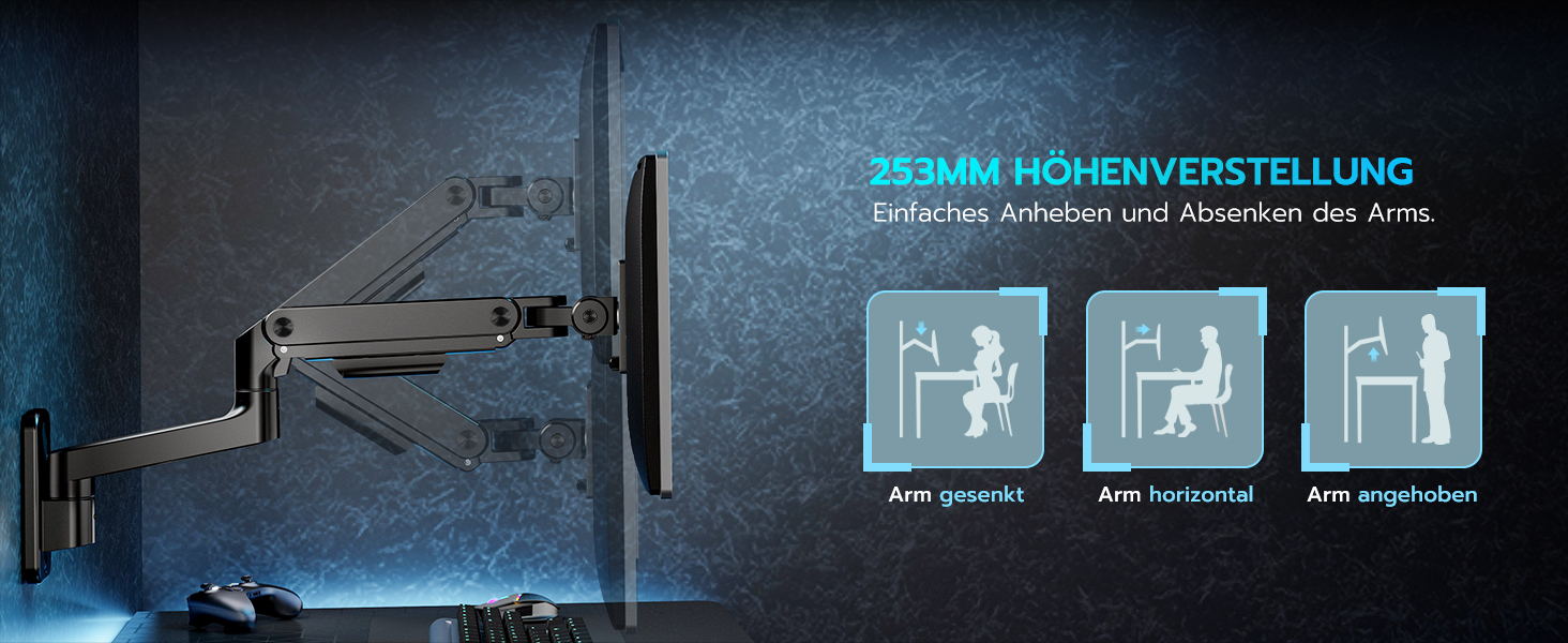 Кріплення для монітора Ares Wing на стіну, 17-49 дюймів, до 20 кг, VESA 75/100, чорний