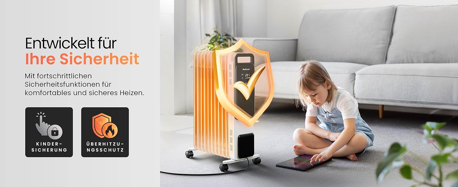 Електричний масляний радіатор Pro Breeze OmniWarm 2500W з 11 ламелями - енергозберігаюча теплова гармата з термостатом, таймером та захистом