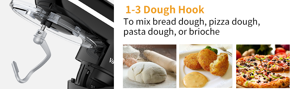 Електричний кухонний міксер Vospeed 1500W з 6 швидкостями та мискою 6.2QT (чорний)