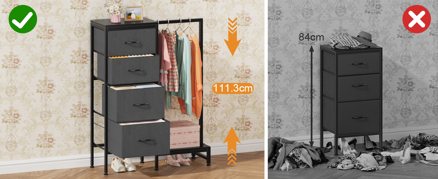 Комод 111 см з 4 висувними ящиками з тканини, шафа для одягу, комод для спальні, вітальні, передпокою, сірий (30T x 76.5B x 111H см)