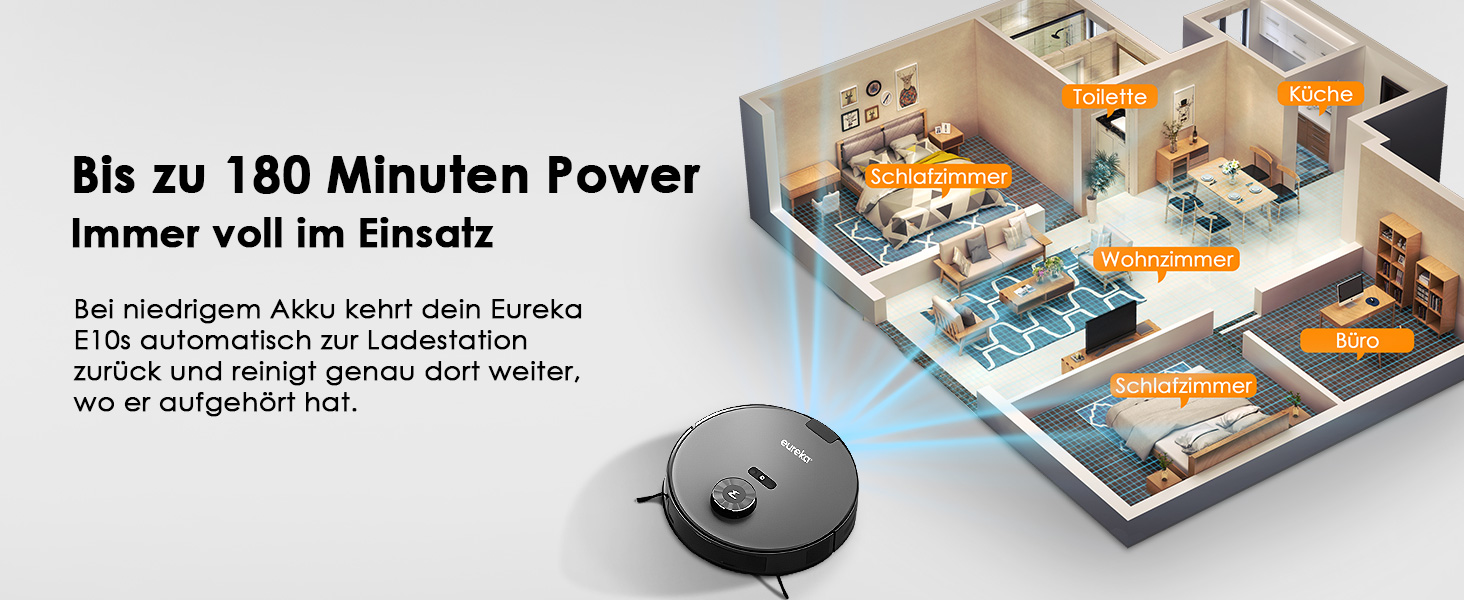 Робот-пилосос EUREKA E10s 2.Gen з вологою ганчіркою + станція самоочищення (4000Pa, LiDAR, автопідйом мопа, розпізнавання килима, керування через додаток/голос), чорний