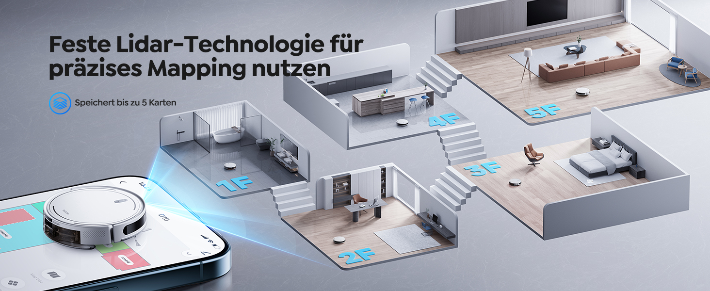 Робот-пилосос Vyzzle 5000Pa з функцією миття, LDS-навігація, D10, керування через додаток/Alexa, для шерсті тварин, килима, твердих підлог, білий