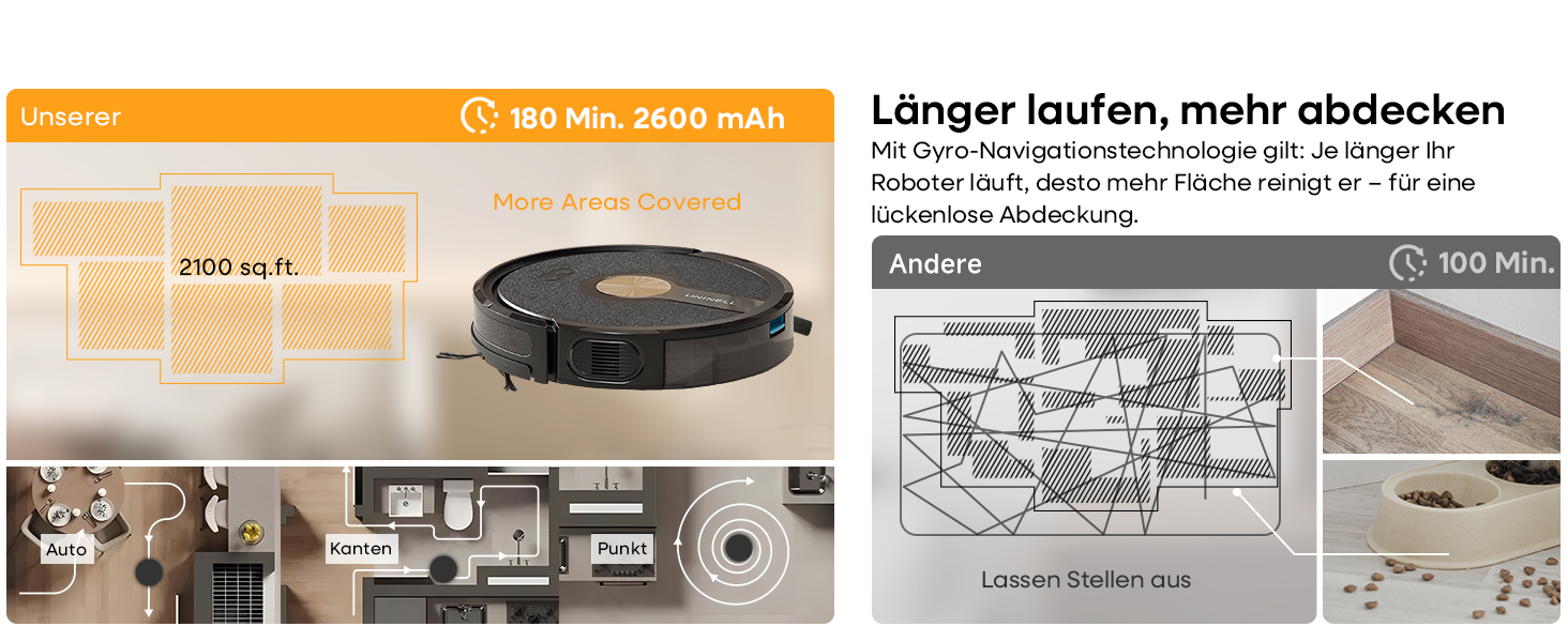 Робот-пилосос з функцією миття 5000Pa, 3-в-1 з часом роботи 180 хвилин, для прибирання шерсті тварин та килимів, з керуванням через додаток, чорний