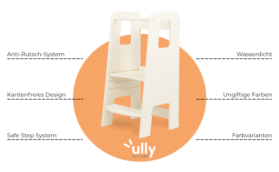 Стілець-сходинка Montessori Mobli для малюків: білий, з берези, лакований, регульовані сходинки для незалежності та безпеки