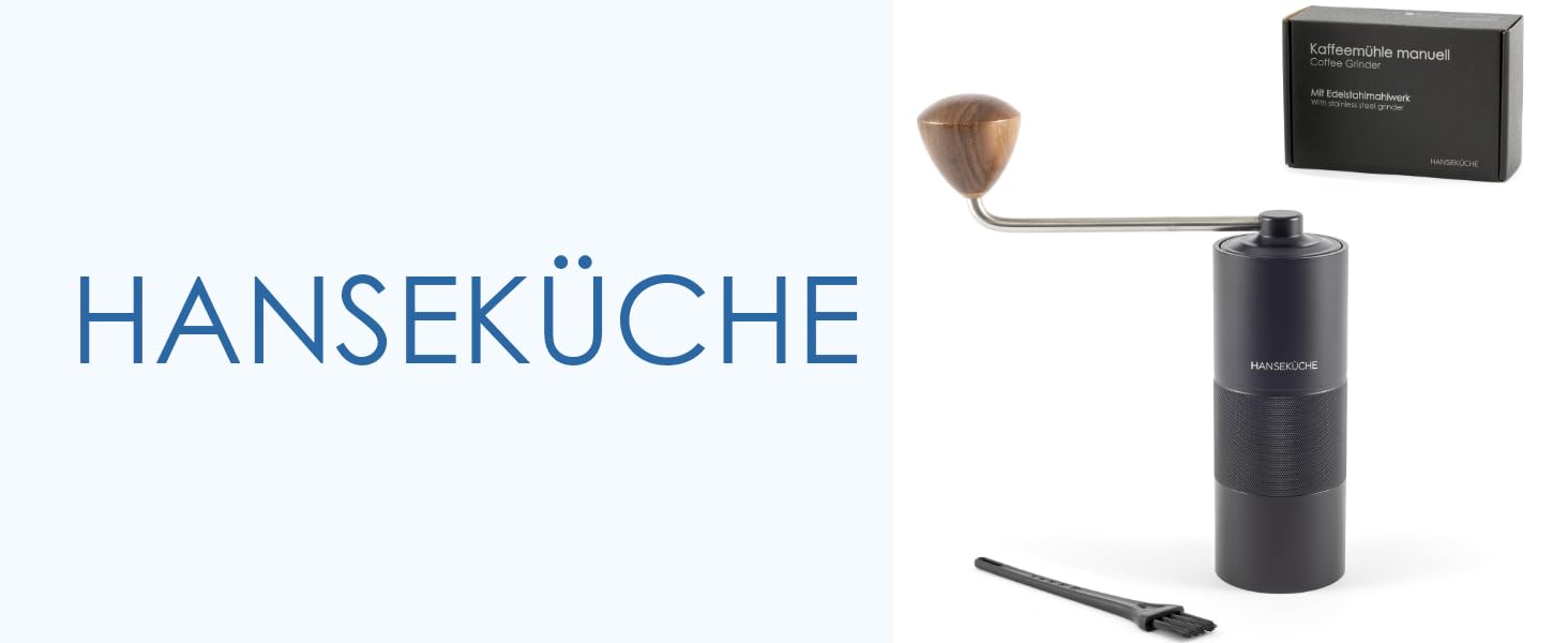 Кавомолка ручна з прецизійним шліфувальним механізмом з нержавіючої сталі та дерев'яним руків'ям - конічний жорно для еспресо, кавомолка для еспресо, нержавіюча сталь (чорний)