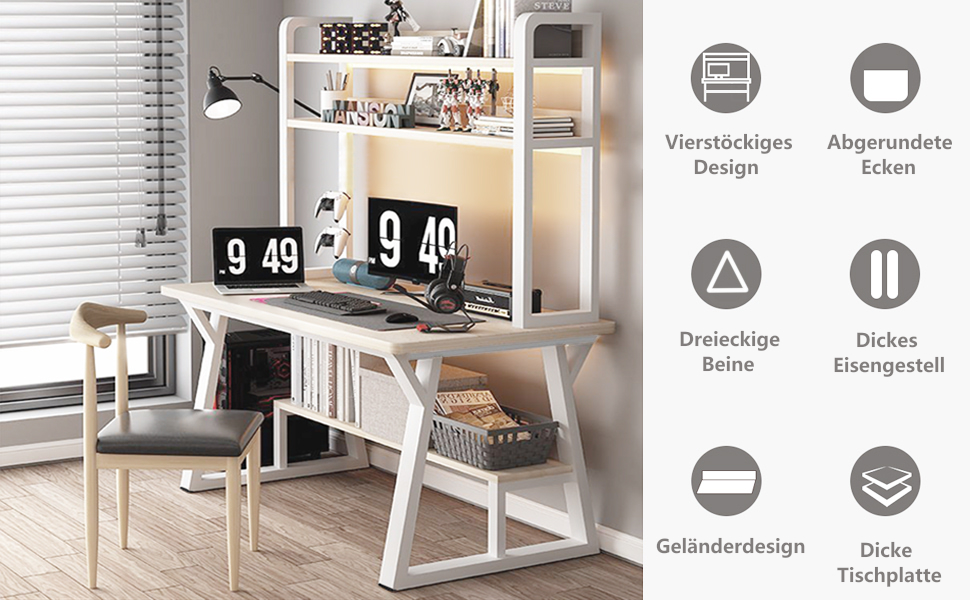 Комп'ютерний стіл 80 x 50 см з полицями, білий та світло-бежевий для дому та офісу