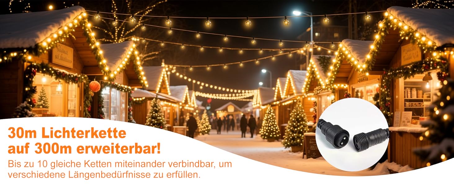 BRIMAX LED гірлянда для вулиці 30м, IP44, 46+4 лампочки G40, 2200K, розширювана, для кемпінгу, свят, вечірок