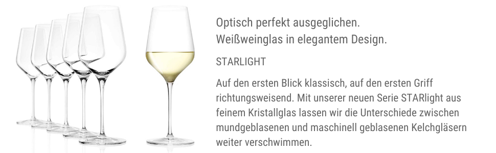 Келихи для білого вина Stlzle Lausitz Starlight 410 мл I Келихи для білого вина 6 шт. i Келихи для вина можна мити в посудомийній машині I високоякісний кристал