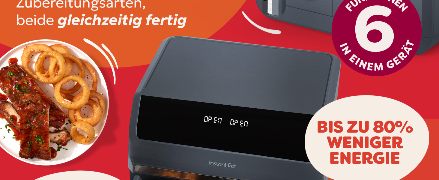 Фритюрниця повітряна Instant Pot Vortex Compact Trüffel Grau 5 л, сіра, 4-в-1: смаження, сушка, випікання, розігрів, антипригарне покриття, легко мити, для сім'ї