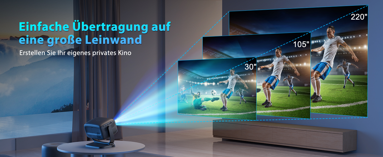 Проектор Smart Beamer WiFi для домашнього кінотеатру: 16000 Люмен, Full HD, електричний фокус, 200 дюймів, Bluetooth, сумісний з iOS/Android/Fire Stick/Laptop/PS5 (4K проектор з поворотним кріпленням)